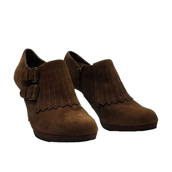 Anne Klein AK Warrena Women Booties Pumps Size 9.5 M Leather Suede Brown Shoes - Picture 3 of 12